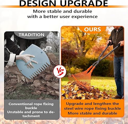 Miniatura 4 de Rastrillo agarrador de hojas con mango largo, rastrillos de hojas de metal, parte superior ligera de hojas y césped, recolector de hojas para