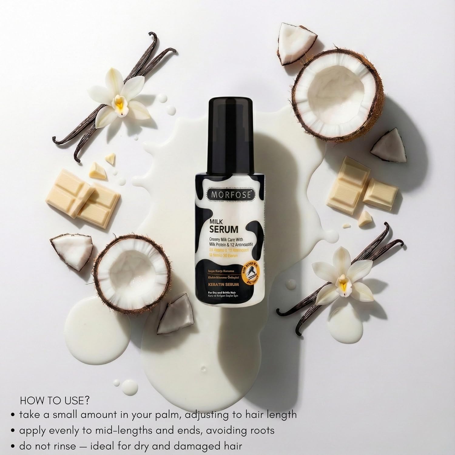 Morfose Milk Therapy Serum, Nurishment and Protection, Silkier, Shinier, Healthier-looking and Stronger Hair, Split-end Healing, provides Softness, Vitality and Radiance, 100 ml - Image 4