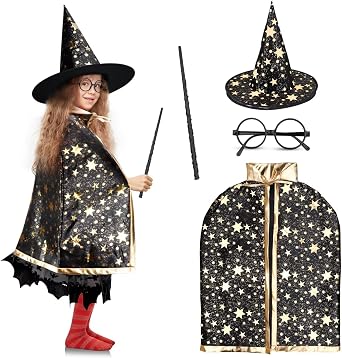 LNCOJOLM Wizard Witch Cloak Costume Kids Witches Capes Wizard Cloak Ghost Costume Set Props