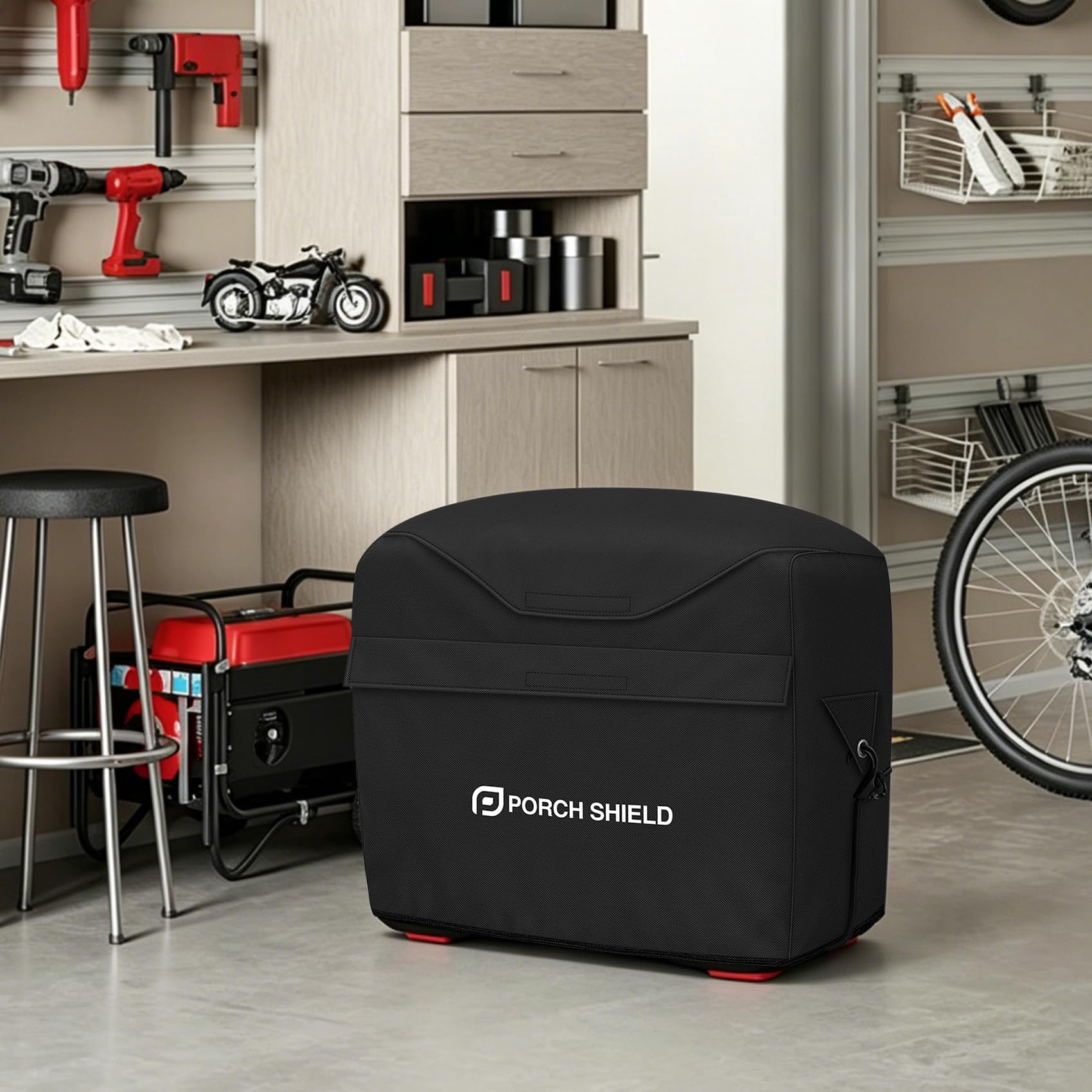 Porch Shield Housse de rangement étanche pour générateur d'extérieur pour la plupart des générateurs portables à onduleur EU2200i EU3200, 58,4 x 33 x 45,7 cm, noir