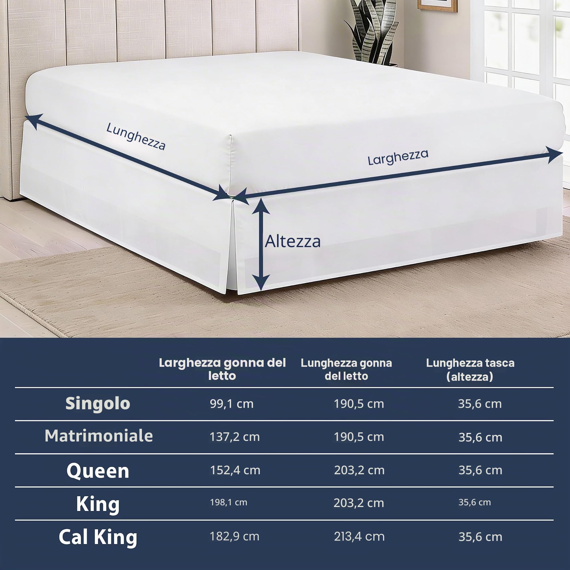 Lux Hotel - Mantovana giroletto in Microfibra, Stile Sartoriale, Lunghezza 35,5 cm, per Letto Matrimoniale, Colore: Bianco