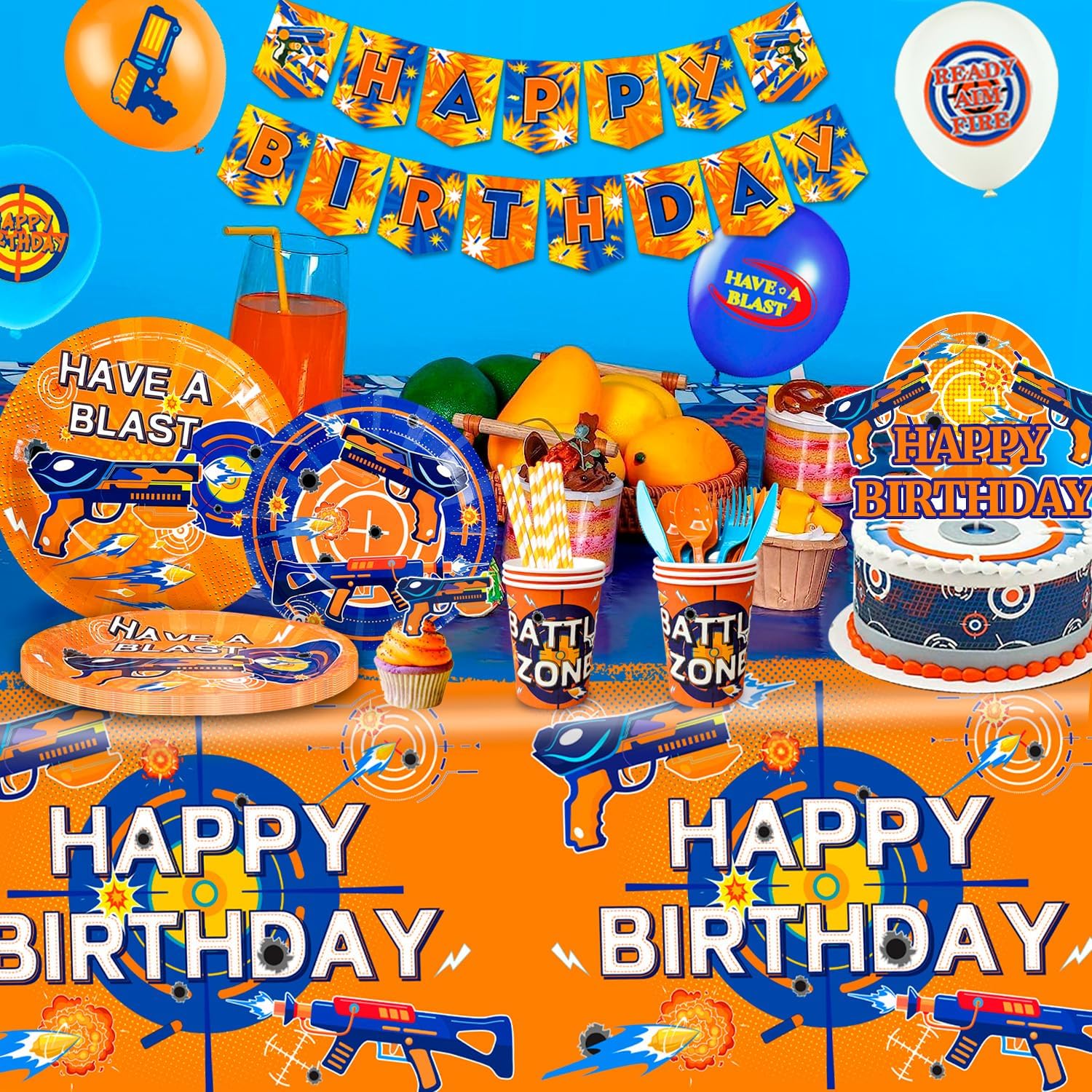 Dart Birthday Party Supplies, 170pcs Dart War Party Decorations Tableware Set - Dart War Plates Cups Napkins Tablecloth Banner Balloon Backdrop Cake Topper etc Dart War Party Supplies