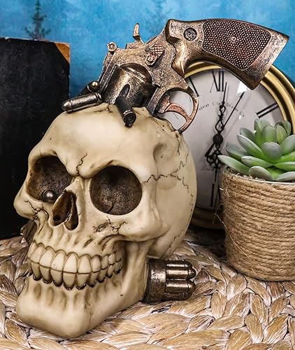 Miniatura 4 de Ebros Gift Figura de vaquero occidental con pistola y balas, figura de 6.75 pulgadas de alto, estatua de esqueleto del oeste salvaje para decoración