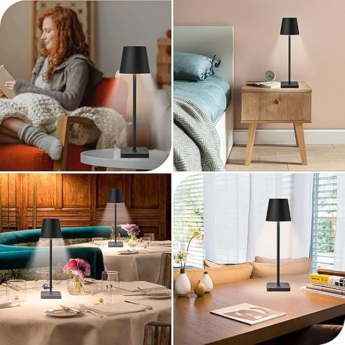 Miniatura 7 de Paquete de 2 lámparas de mesa inalámbricas recargables, luz táctil de batería de 5200 mAh, lámpara de escritorio LED portátil regulable de aluminio