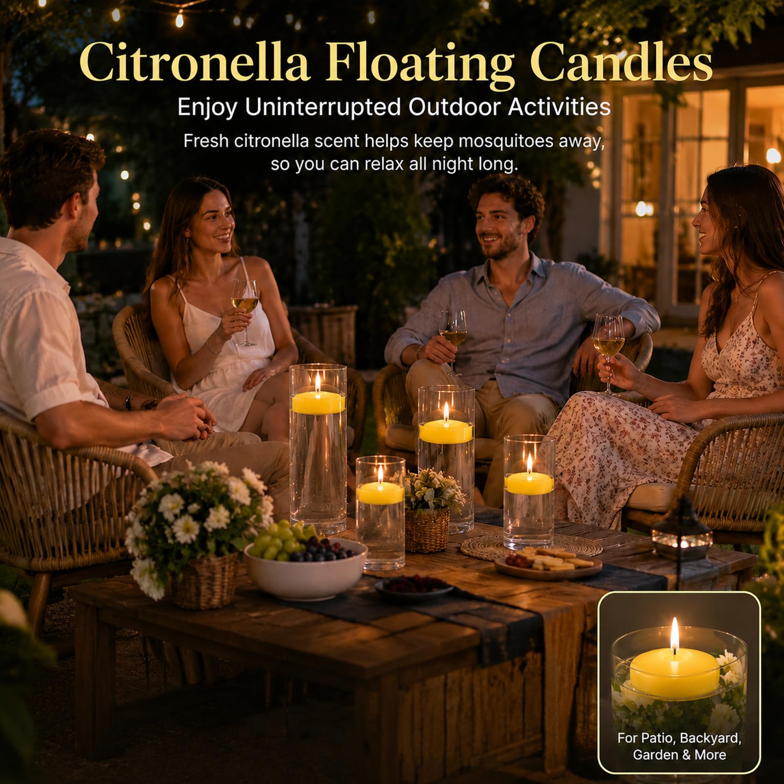 Velas flotantes de citronela, paquete de 36 unidades, vela fresca