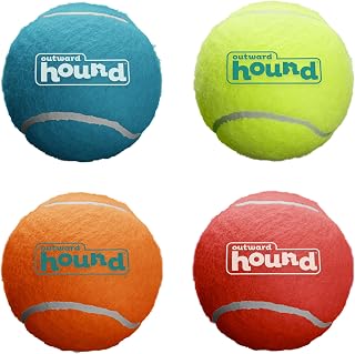 Outward Hound Squeaker Ballz Medium Squeaky Tennis Balls for Dogs Under 50 lbs - 2.5" Durable Fetch Toy 4-Pack