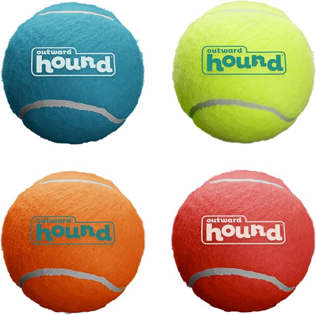 Outward Hound Squeaker Ballz – Squeaky Tennis Balls for Dogs Under 50 lbs, Interactive Dog Toy for Fetch & Training, Medium (2.5"), 4‑Pack