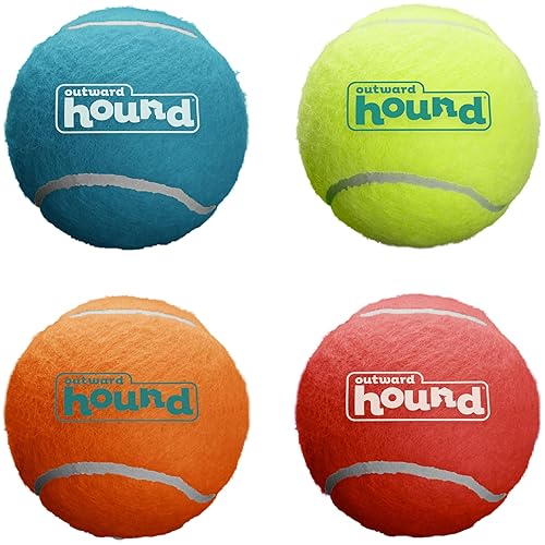 Outward Hound Squeaker Ballz 4-Pack Tennis Ball Dog Toys with Squeaker, Interactive Fetch Play for Pets Under 50 lbs, Training Balls for Indoor & Outdoor Exercise, Medium, 2.5-inch - Medium (Pack of 4) - Multi Squeaker Balls