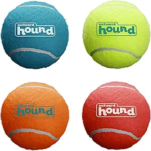 Outward Hound Squeaker Ballz, Interactive Dog Toy, Squeaky Tennis Ball, Durable Dog Toy for Fetch, Multi-Pack of 4, Medium