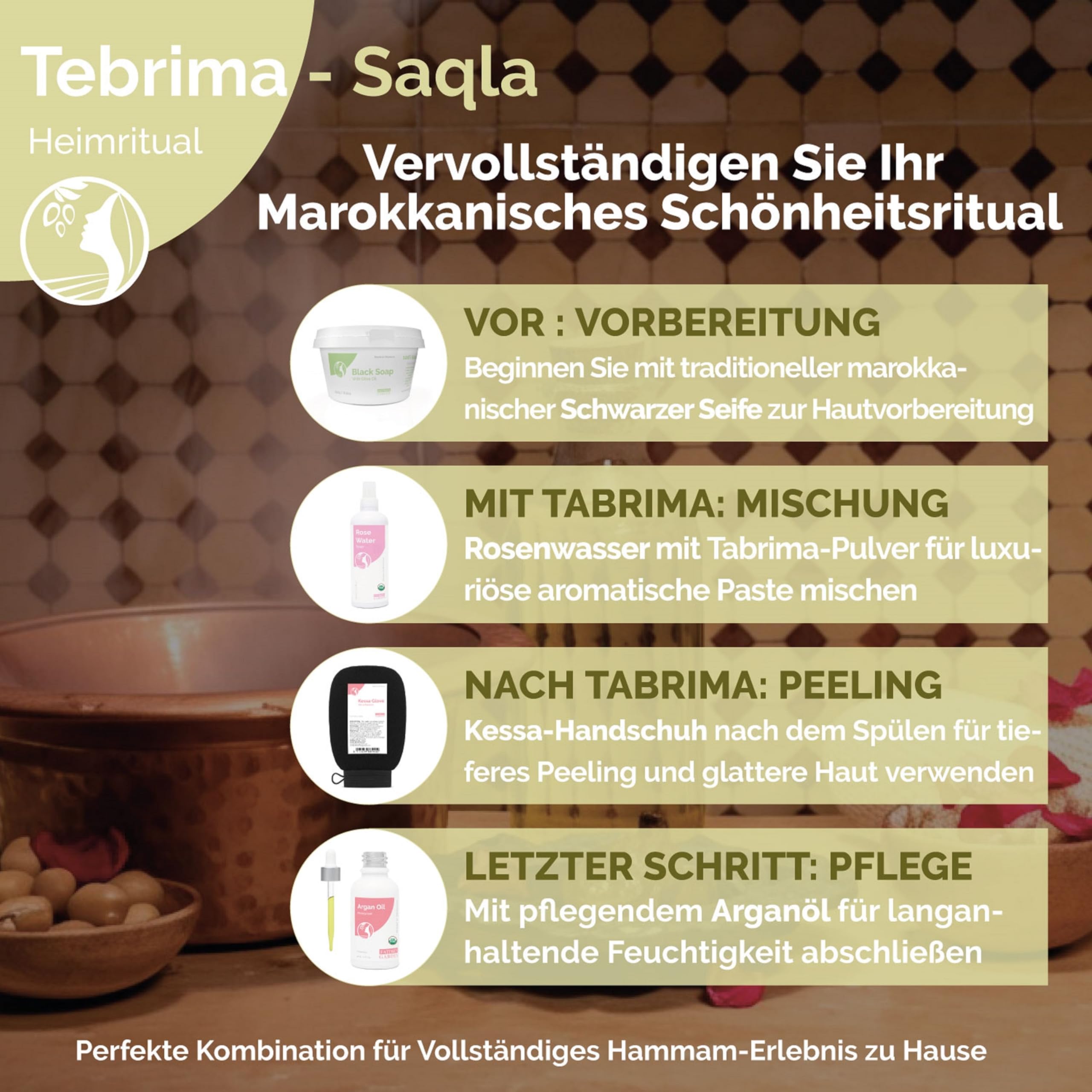 Fatima's Garden Tebrima/Soqla Hammam Marokkanisches Peeling mit Aker Fassi Natürlich Revitalisierend 500g
