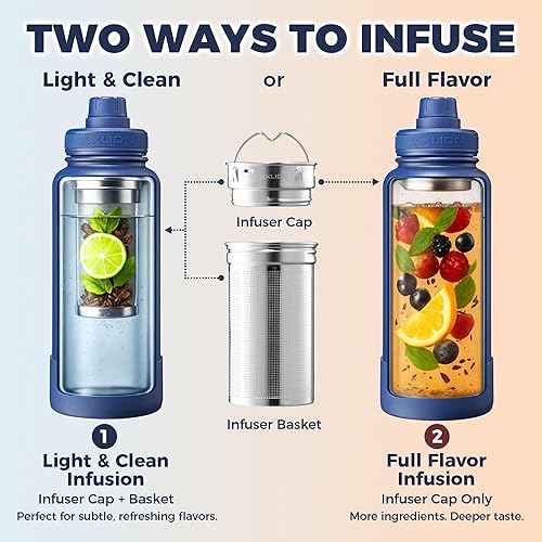 Miniatura 4 de Lexlion Botella de Agua con Infusor de Té 22 Oz  Acero Inoxidable Aislado de Triple Pared, Colador para Hojas y Frutas, 3 Tapas a Prueba de Fugas,