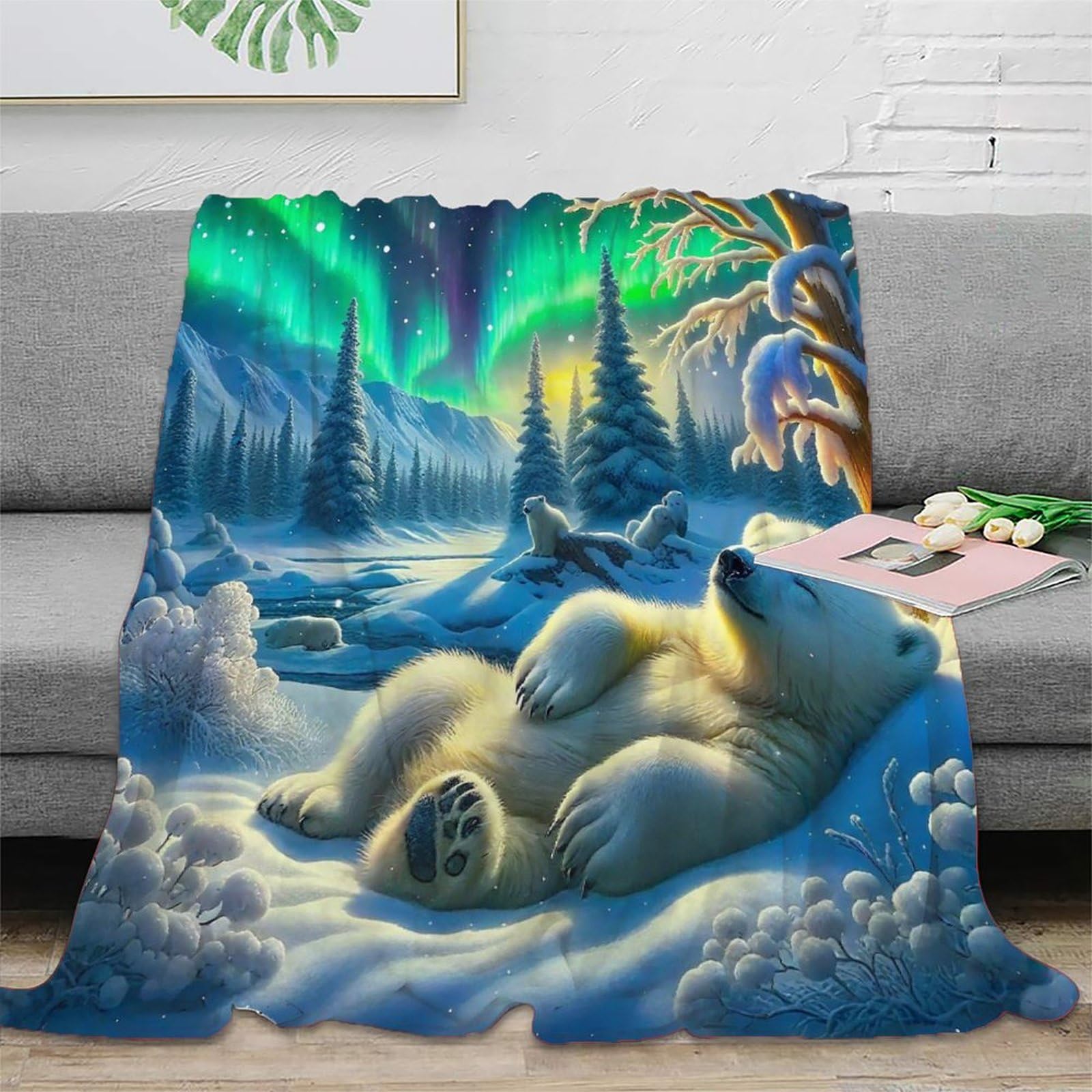 Couverture canapé ours polaire pour des soirées cocooning chaleureuses en microfibre douce 3D