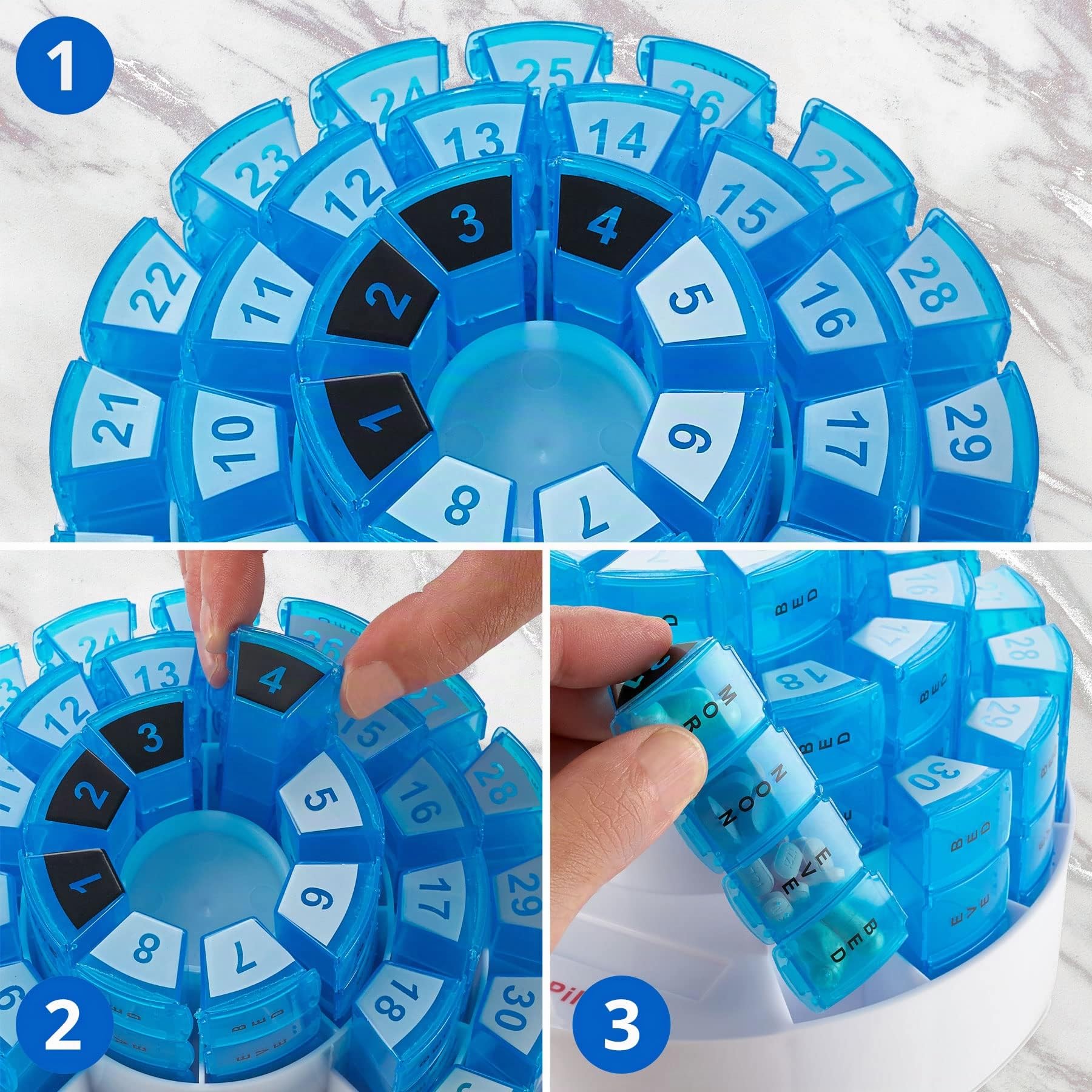 Boîte Mensuelle de Pilules par MEDCA - Organisation Intelligente de Prescription avec la Section Quotidienne de Doses Multiples, Compartiments Amovibles Parfaits pour Voyager