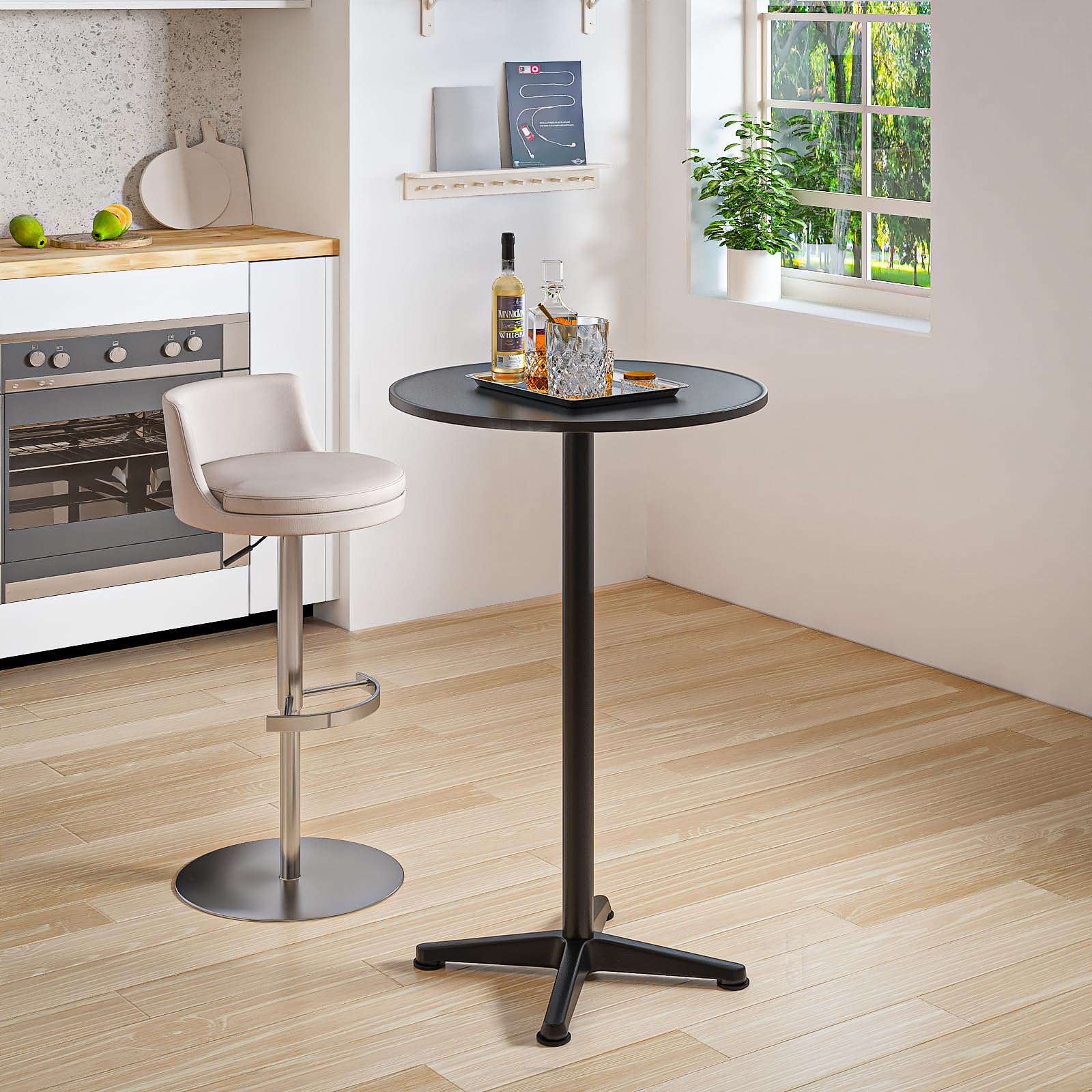 Table haute pliable 3 en 1 - Table de bar - Table de balcon - 60 cm - Table de jardin ronde en acier inoxydable - 3 hauteurs : 49,5 cm/74 cm/114 cm - Table de bistrot pour extérieur, jardin