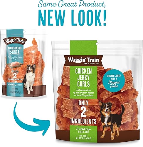 Miniatura 3 de Waggin' Train Chicken Jerky Curls - Golosina de cecina para perros con ingredientes limitados, alto contenido de proteínas, sin granos, bolsa de 16