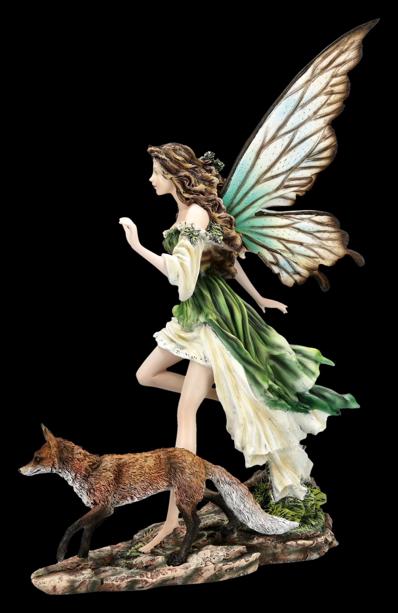 Figuren Shop GmbH Elfenfigur – Waldelfe Aelwen mit Fuchs – handbemalte Fantasy-Deko (40,5 cm) – Tales of Aurelion Collection – Geschenkidee für Elfen- & Naturfreunde