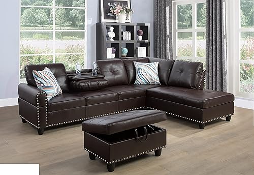 Miniatura 8 de AYCP Golden Coast Furniture - Juego de sofá modular para sala de estar, juego de sofá modular de piel sintética con otomana de almacenamiento