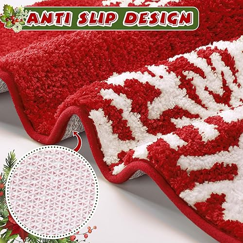 Miniatura 5 de Ceenna Alfombra de baño roja de Navidad, lavable, absorbente de agua, antideslizante, divertida alfombra de baño con patrones de copo de nieve para