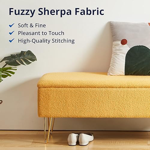 Miniatura 5 de Cozy Castle Fuzzy - Banco de almacenamiento tapizado de sherpa, banco de entrada de 43.3 pulgadas, banco de interior para sala de estarextremo de la