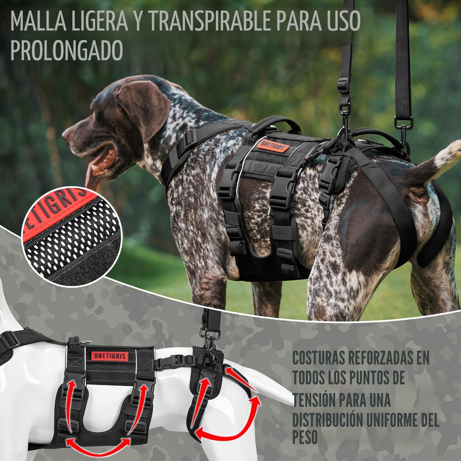 OneTigris SKYEWALKER - Arnés para perros ajustable con 2 asas para elevación y rehabilitación, adecuado para perros medianos y grandes, negro, M
