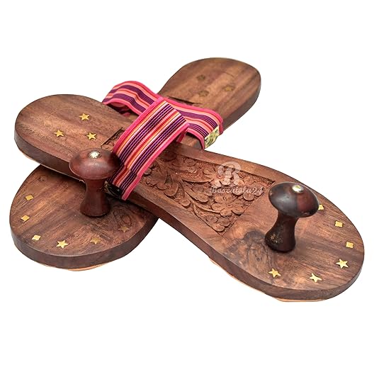 Boscaiola24 Wooden Sleepar Slippers Khadau Foot Feet Slippers chappal/Khadau Slepers Brown