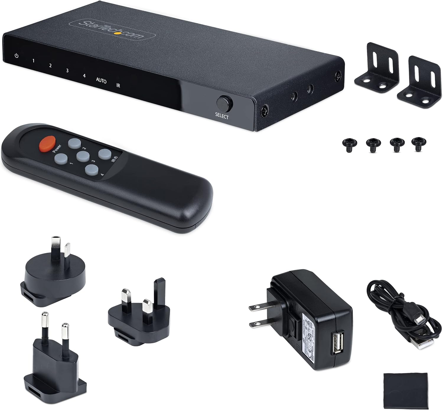 StarTech.com 4-Port 8K HDMI Switch, HDMI 2.1 Switcher 4K 120Hz HDR10+, 8K 60Hz UHD, HDMI Switch 4 in 1 Out, Auto/Manual Source Switching, Power Adapter and Remote Included (4PORT-8K-HDMI-SWITCH)