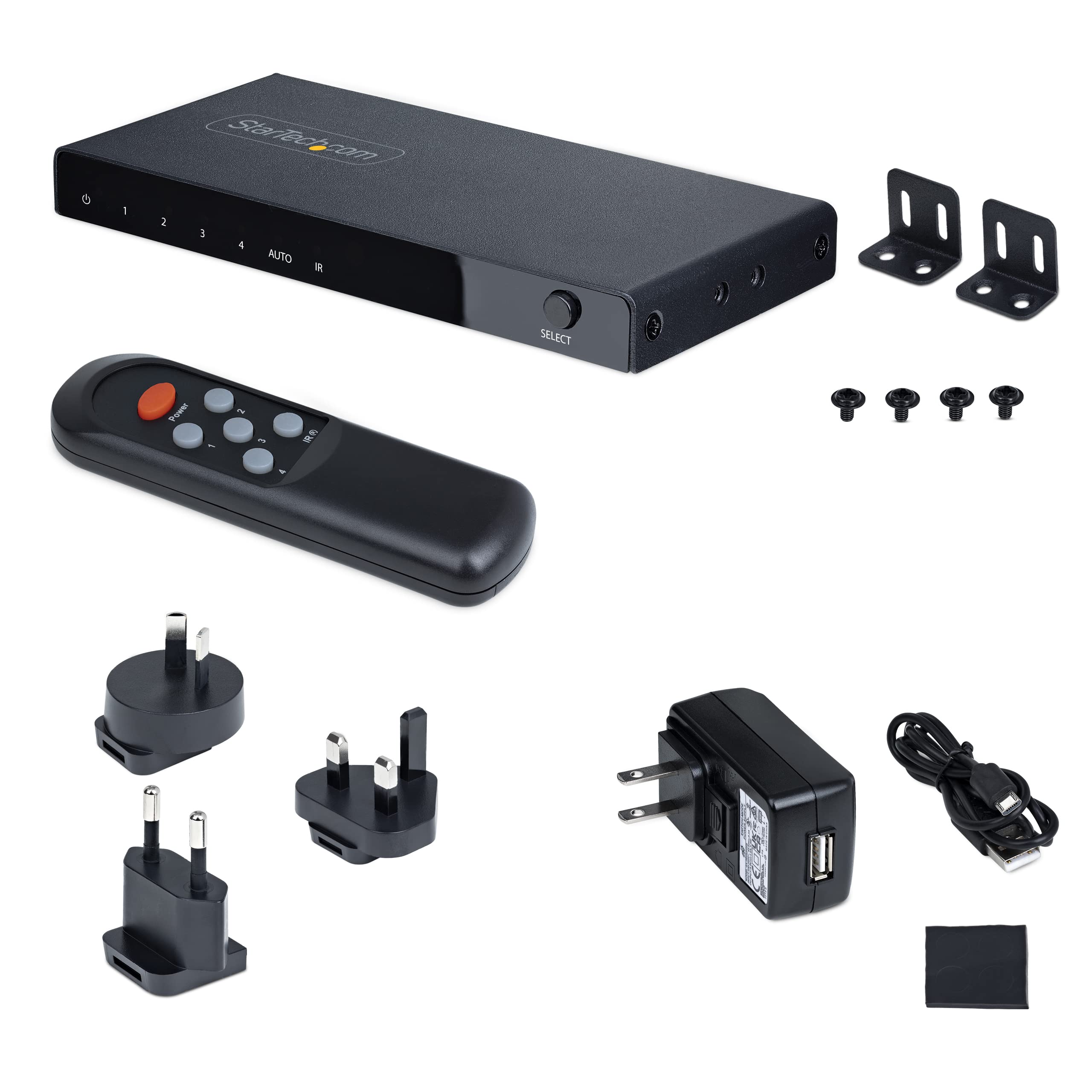 StarTech Switch HDMI 8K a 4 Porte, 60Hz UHD, HDR10+ (4PORT-8K-HDMI-SWITCH) | Commutatore 4 In 1 Out, Commutazione automatica e manuale delle sorgenti, Telecomando incluso