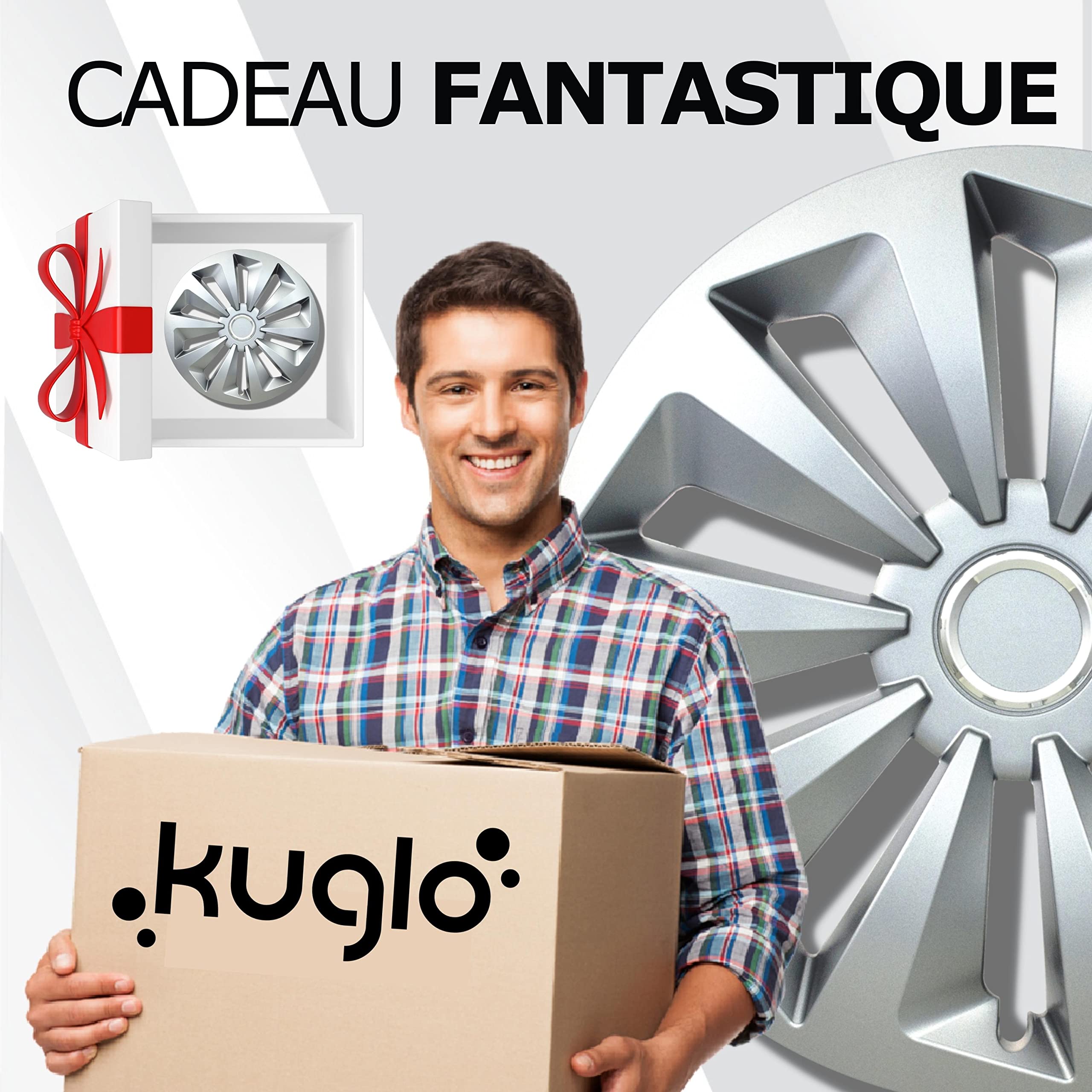 Enjoliveurs de Roue 15 Pouces Argent-Noir The Rock pour Jantes Acier | Cache-roue & couvre-jante, résistant à la corrosion et aux intempéries, pose facile par clip, pour la plupart des voitures