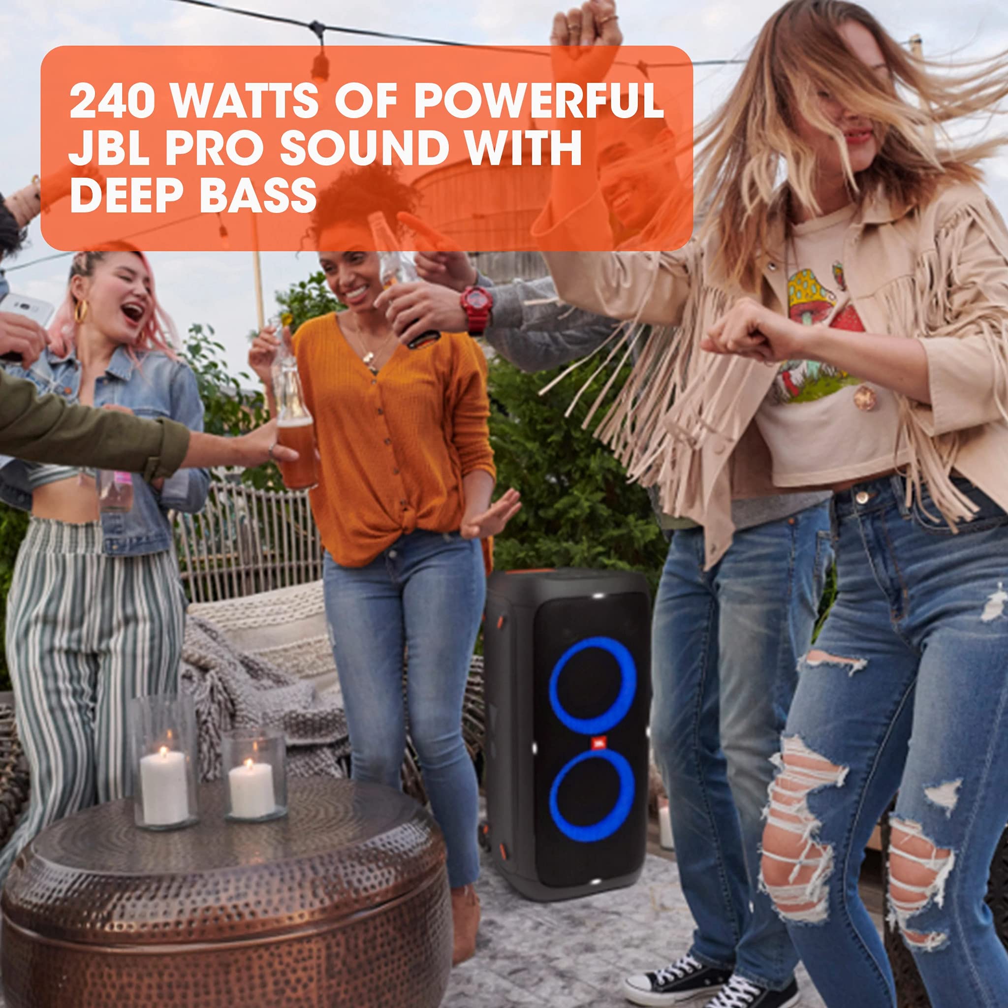 JBL PartyBox 310MC, Speaker Portatile per Feste, con Effetti di Luci, Microfono Cablato JBL, Design IPX4 Resistente agli Schizzi, 18 Ore di Riproduzione, Nero