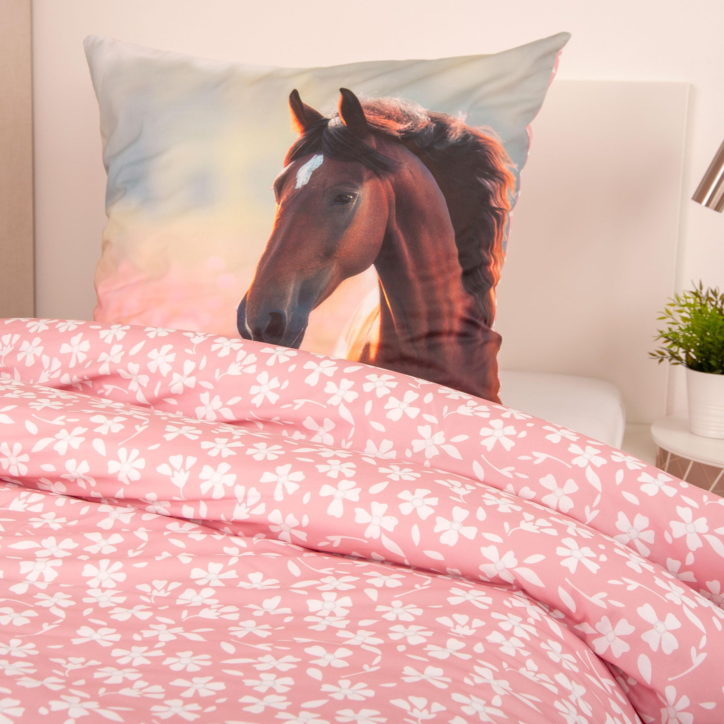 Herding Young Collection Biancheria da Letto Cavallo, Federa 80 x 80 cm ca., Copripiumino Circa 135 x 200 cm, Con Cerniera Scorrevole, 100% Cotone Renforcé