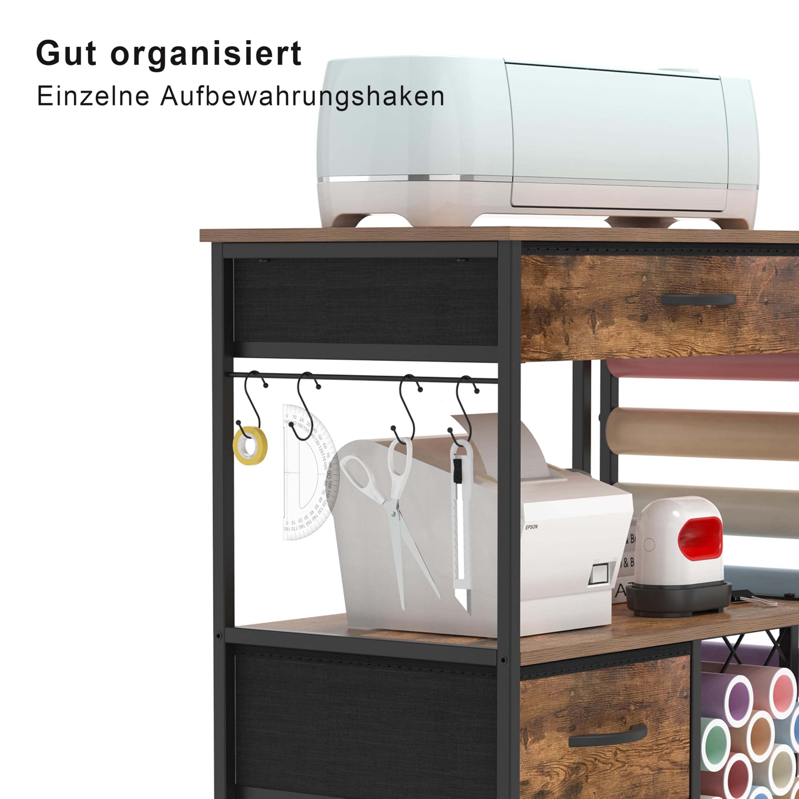 Trironsun Chariot de Bricolage sur roulettes Compatible avec Machines de découpe électroniques - avec tiroirs - Support en Vinyle - Chariot de Rangement pour Accessoires de Loisirs créatifs