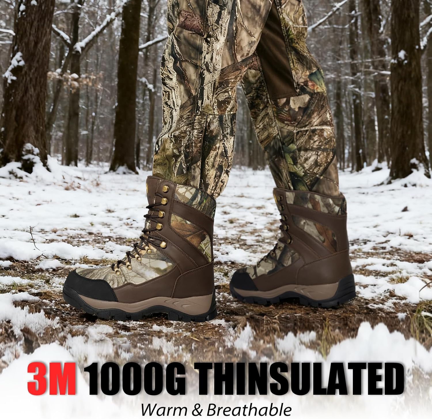 Hunting Boots for Men, 1000g Insulated with EVA Midsole, Waterproof Leather Hiking Next Camo G2 Outdoor Boots, Warm Cold Weather, Lightweight and Breathable Shoes (Size 7-14) - Image 4