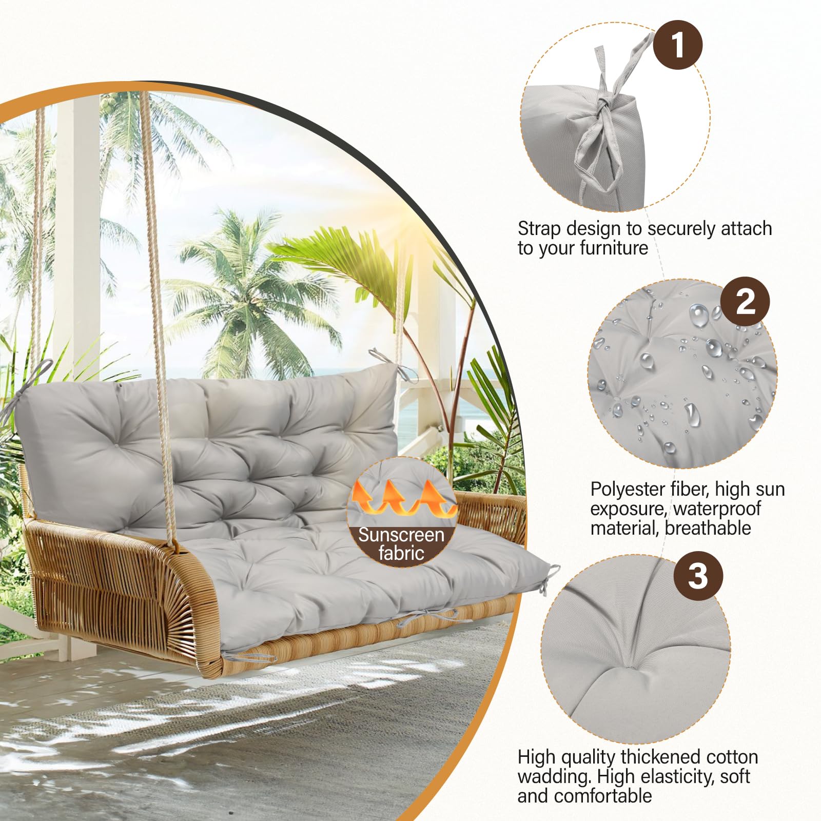 Gartenbank Auflage mit Rückenlehne, 100x50x50 cm, Sitzauflage Bank Outdoor Wasserabweisend, Sitzkissen für Hollywoodschaukel & Gartenmöbel, Grau