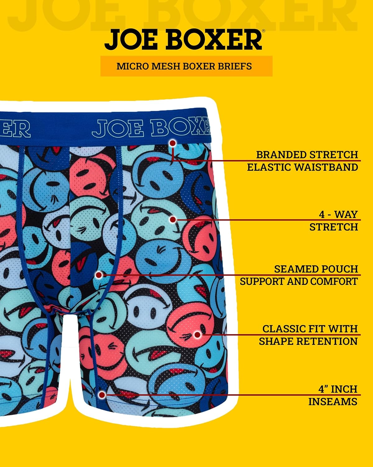 JOE BOXER Mens Underwear Boxer Briefs 4-Pack, Breathable Micro Mesh Underwear for Men Pack Of 4 - Image 3