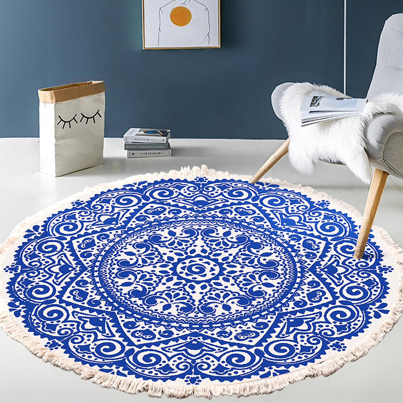 Tapis rond pour salon et chambre d'enfant au style bohème ethnique
