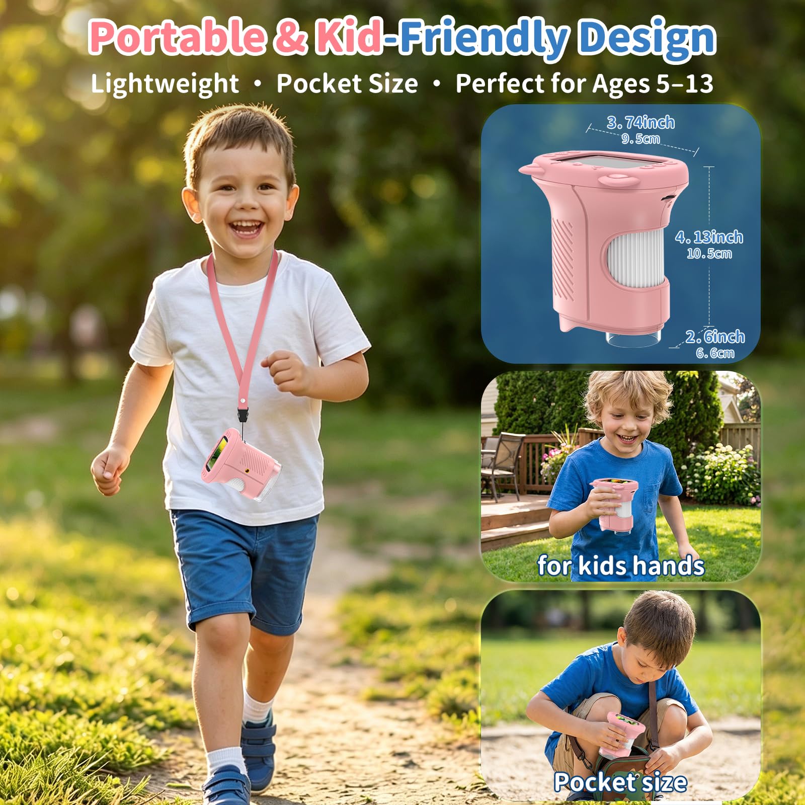 BEBANG - Microscopio digital de mano para niños con visualización 4K de 2.4 pulgadas, miniscopio de bolsillo recargable, lupa portátil para joyería de monedas, kit de ciencia Edu, juguete STEM regalo