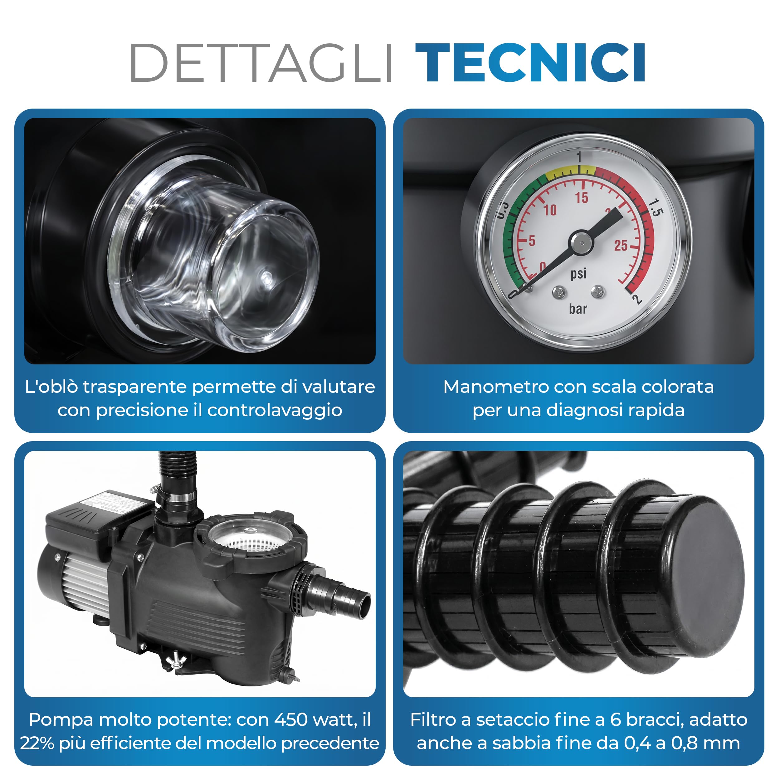 Miganeo Sistema di filtraggio a sabbia Dynamic 12000 Eco Pro, nero, 11.000 l/h, caldaia da 485 mm, autoaspirante