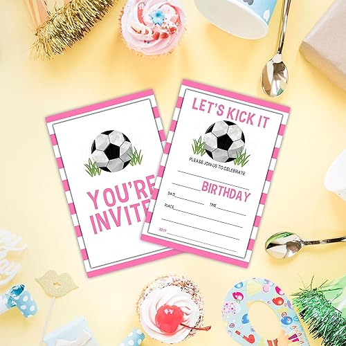 Miniatura 3 de AWSICE Invitaciones de cumpleaños de fútbol, 20 tarjetas de invitación con sobres, tarjetas de invitación deportivas de doble cara para fiesta de