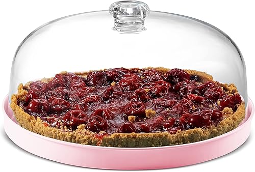 Godinger Soporte para tartas, servidor de platos para pasteles con cúpula, bandeja de metal para servir y tapa acrílica inastillable