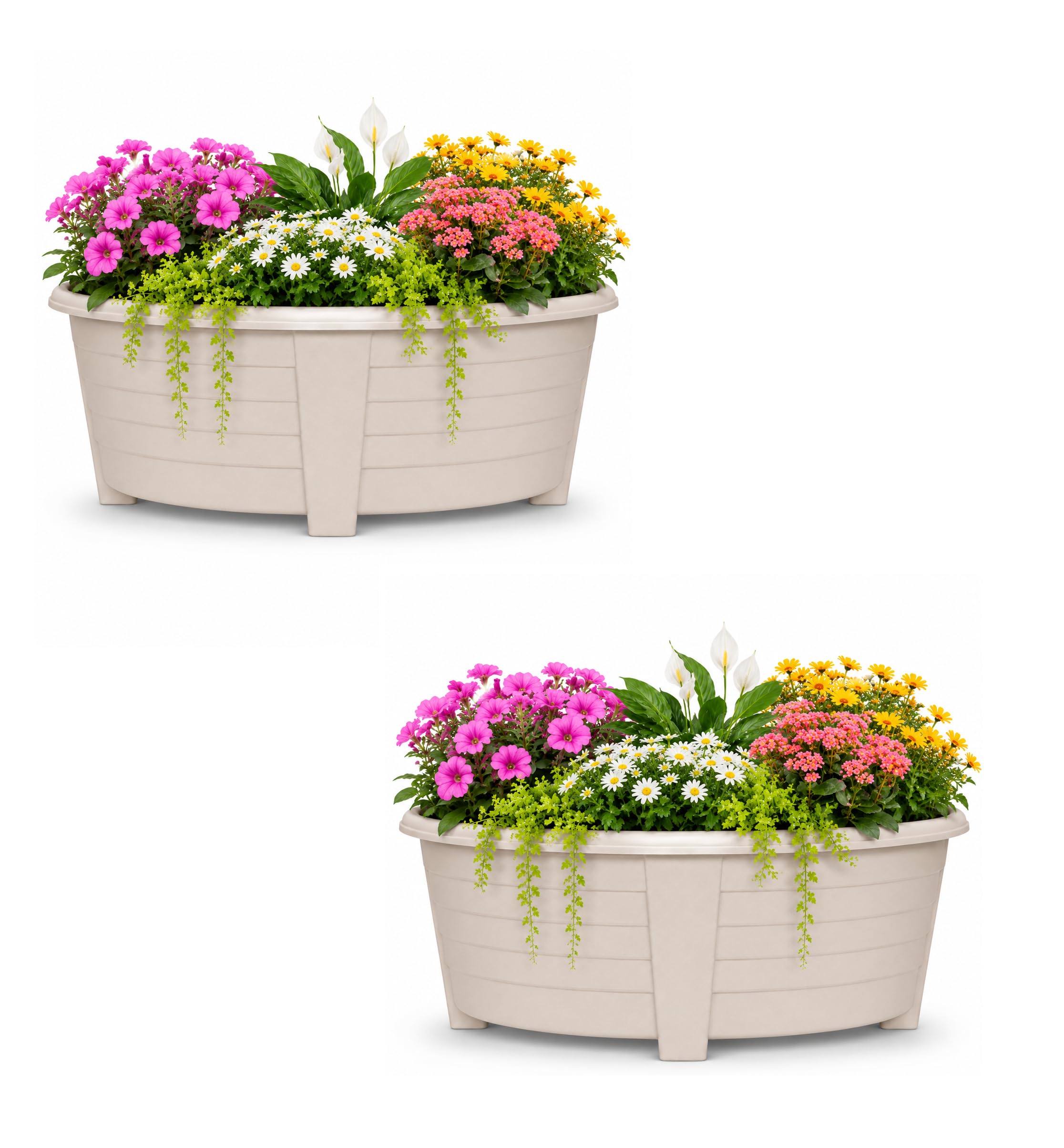 ELMORA'Z 55cm Large plant pots outdoor Plastic plant pots for Garden Patio Premium Oval Raised Planter Pot Featuring DIY Drainage Holes Indoor Window Flower Trough Herb Box Container (2, Taupe)