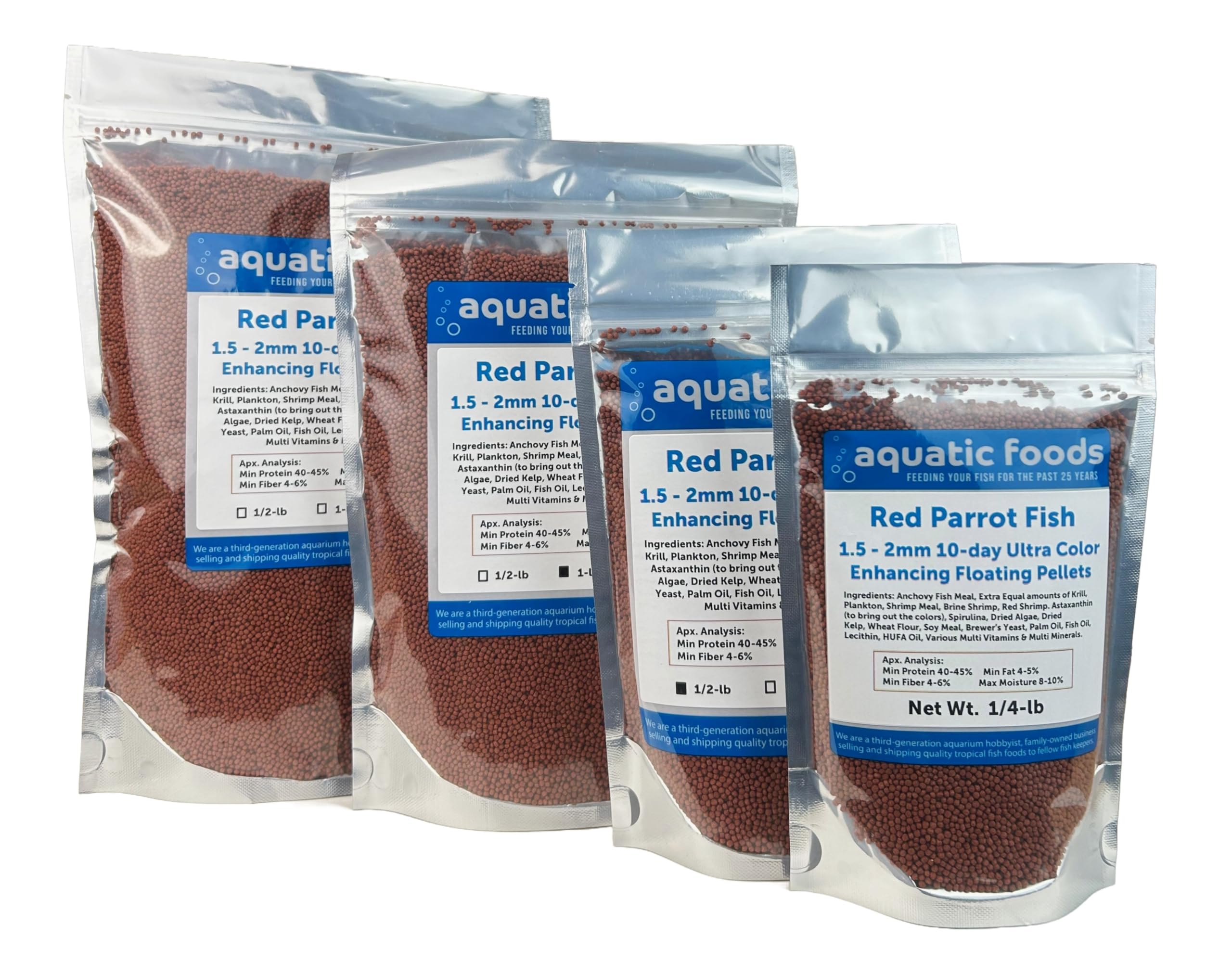 Aquatic Foods Inc. Red Parrot Fish Ultra Red Color Enhancing 1.5mm-2mm Floating Pellets. Color Enhancing in 10-Days for Baby, Juvenile and Adult Red Parrots…1-lb Bag