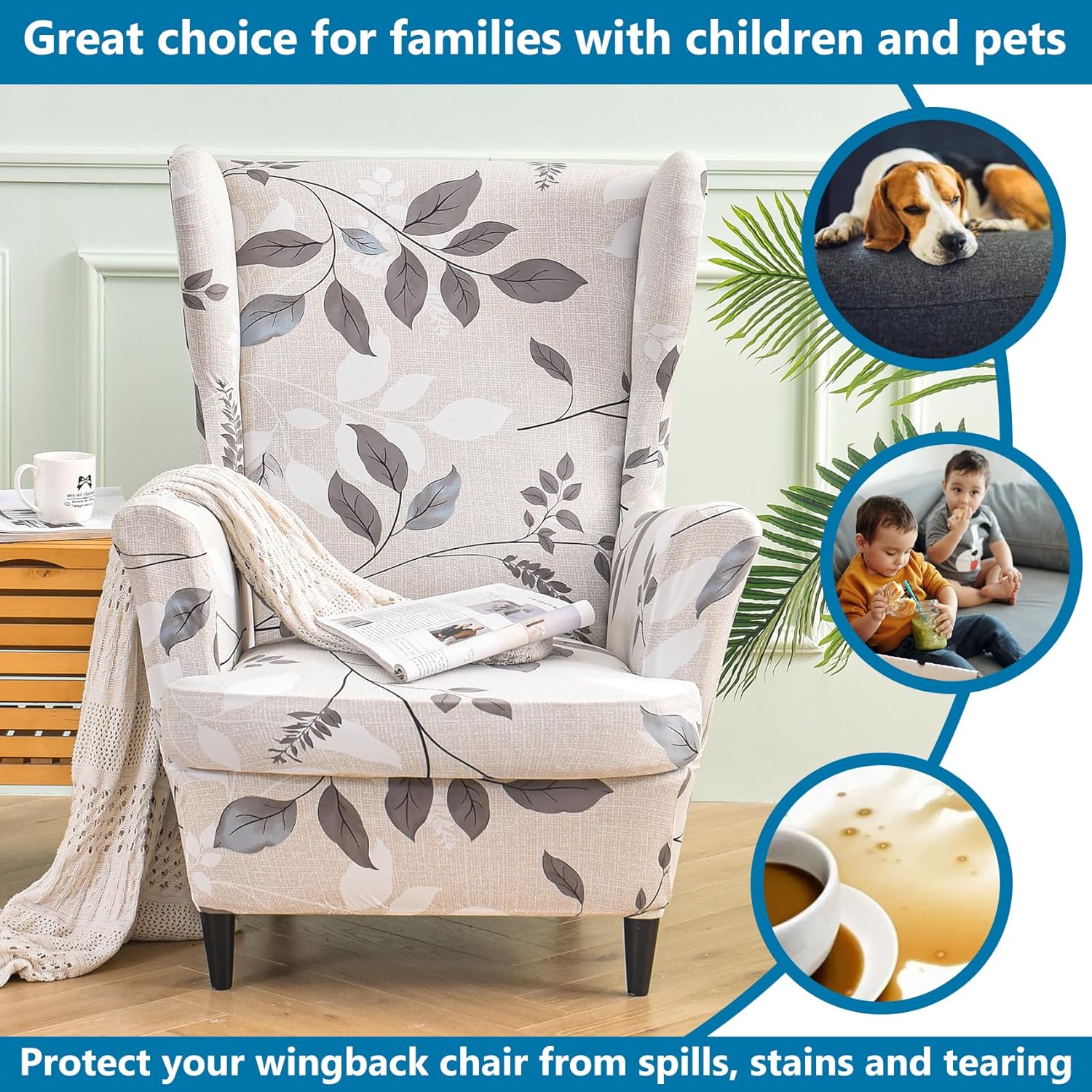 HZDHCLH Wingback Chair Slipcovers 2 Piece,Stretch Spandex Wing Chair Covers for Living Room Armchair,Washalbe Sofa Slipovers