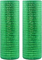 Vista 1 de Cinta de malla decorativa de poliéster verde con lámina metálica de 10 pulgadas x 30 pies cada rollo para coronas, lazos y proyectos de decoración