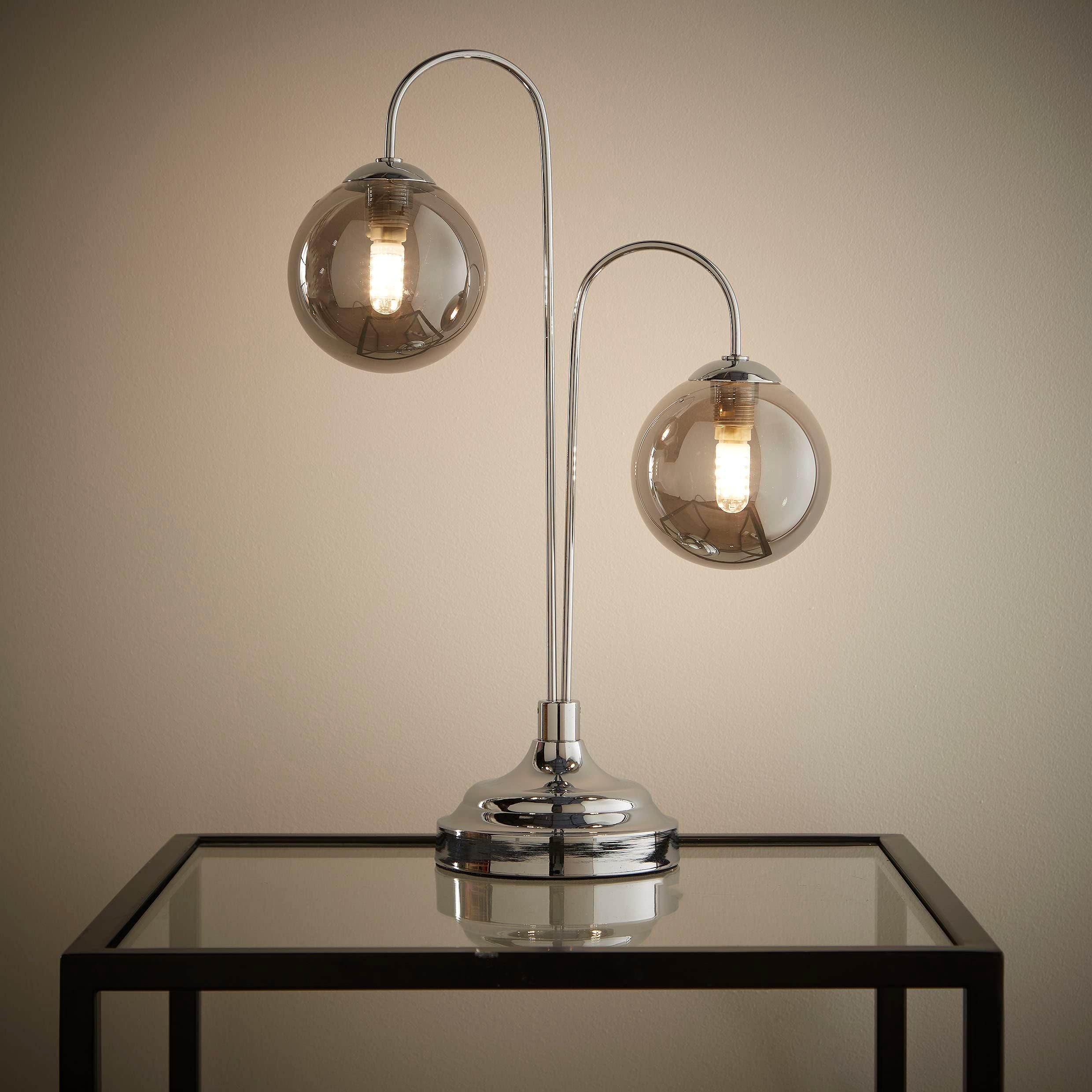 New Haven Chrome Table Lamp with Glass Globe Shades