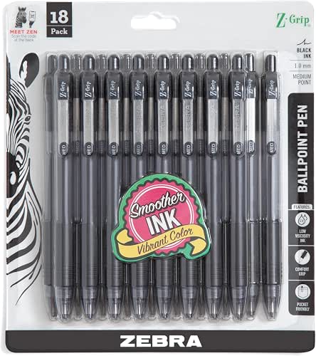 Zebra Pen Z-Grip Retractable Ballpoint Pen, Smooth-Flowing Black Ink, 1.0mm