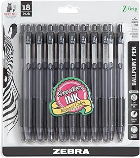 Zebra Pen Z-Grip Retractable Ballpoint Pen, Smooth-Flowing Black Ink, 1.0mm Medium Point, School Supplies, Teacher Supplies, and Office Supplies, 18-Pack (22218)