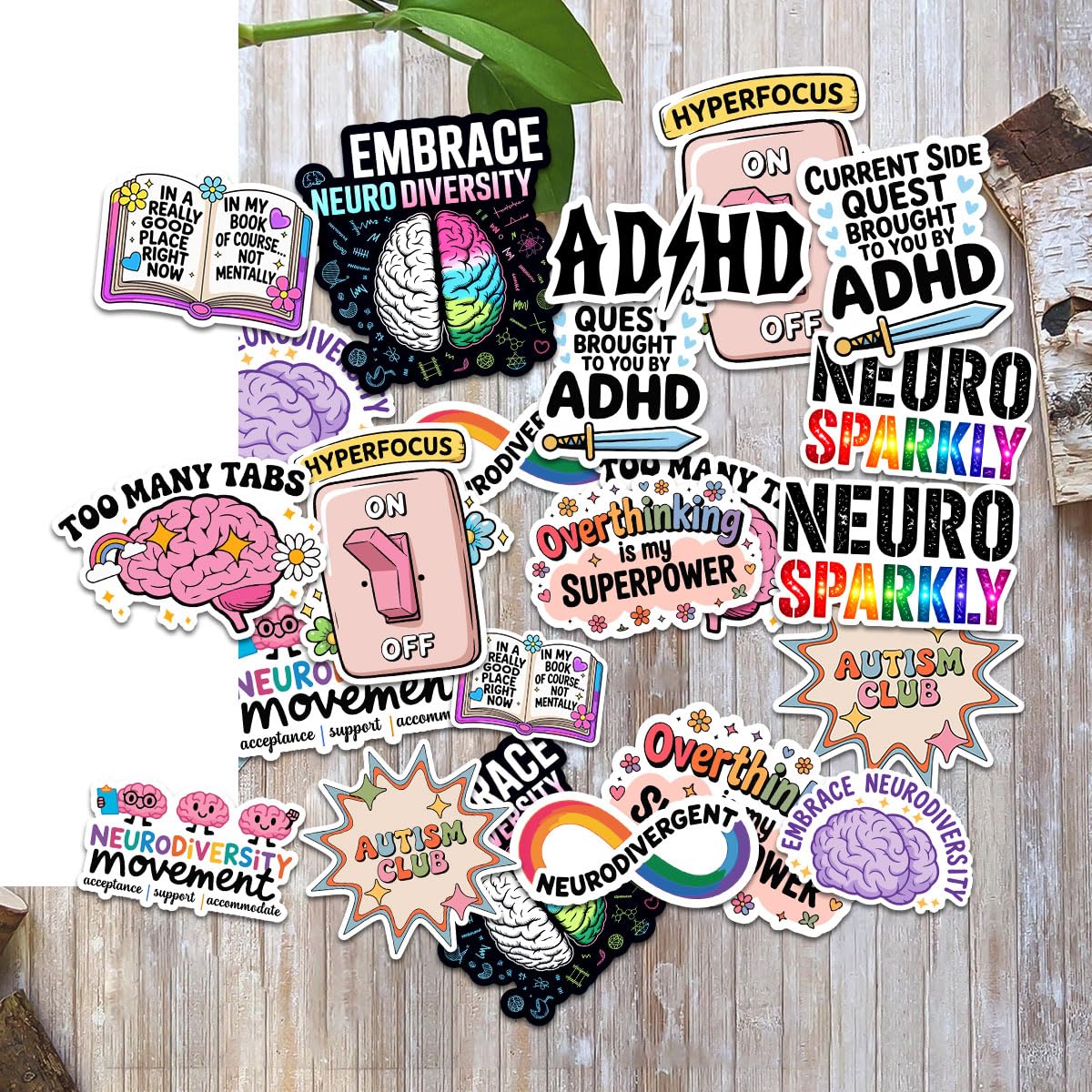 12pcs ADHD Stickers Pack, Funny Mental Health Neurodivergent Stickers, Neurodiversity Hyperfocus Sticker, ADHD Awareness Therapy Gifts Decal Waterproof for Kids Adults, Laptop Tablet Water Bottle