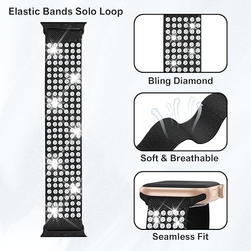 Miniatura 2 de Seizehe Correas elásticas con diamantes brillantes compatibles con Apple Watch Band de 1.929 in 1.772 in 1.732 in 1.654 in 1.614 in 1.575 in 1.496