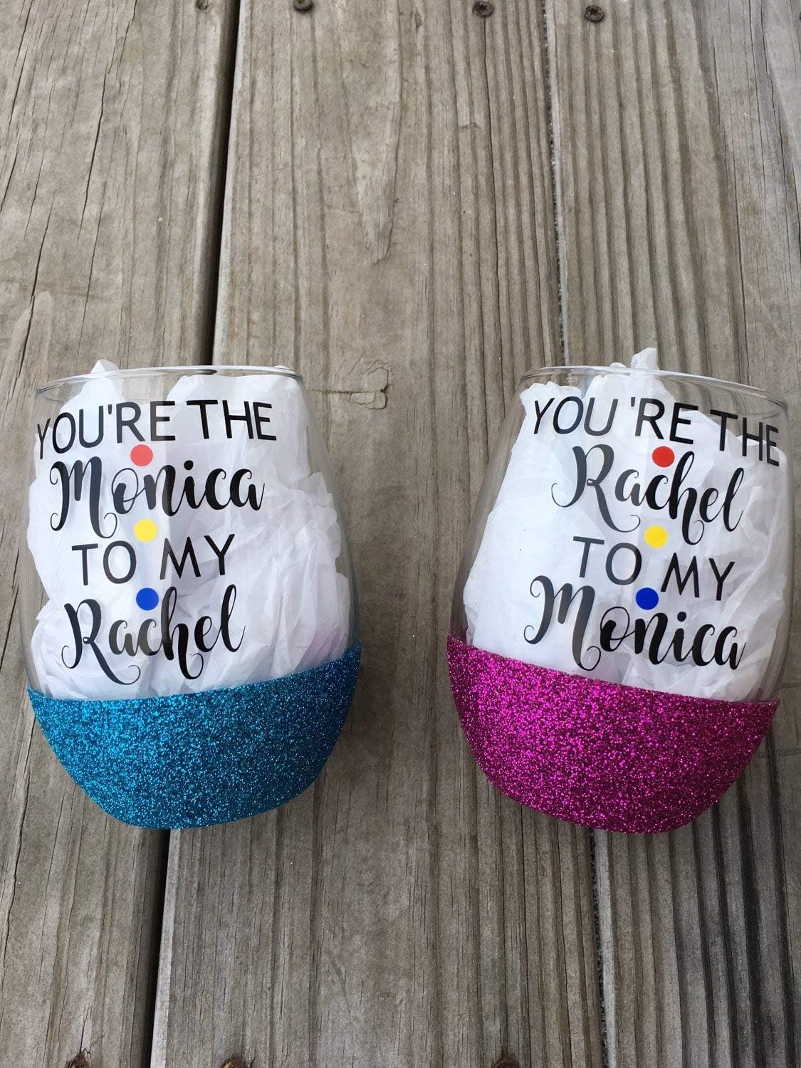 Friends Wine Glass, You're the Rachel to my Monica, You're the Monica to my Rachel, Friends TV Show, Glittered Wine Glass, 21oz Wine Glass