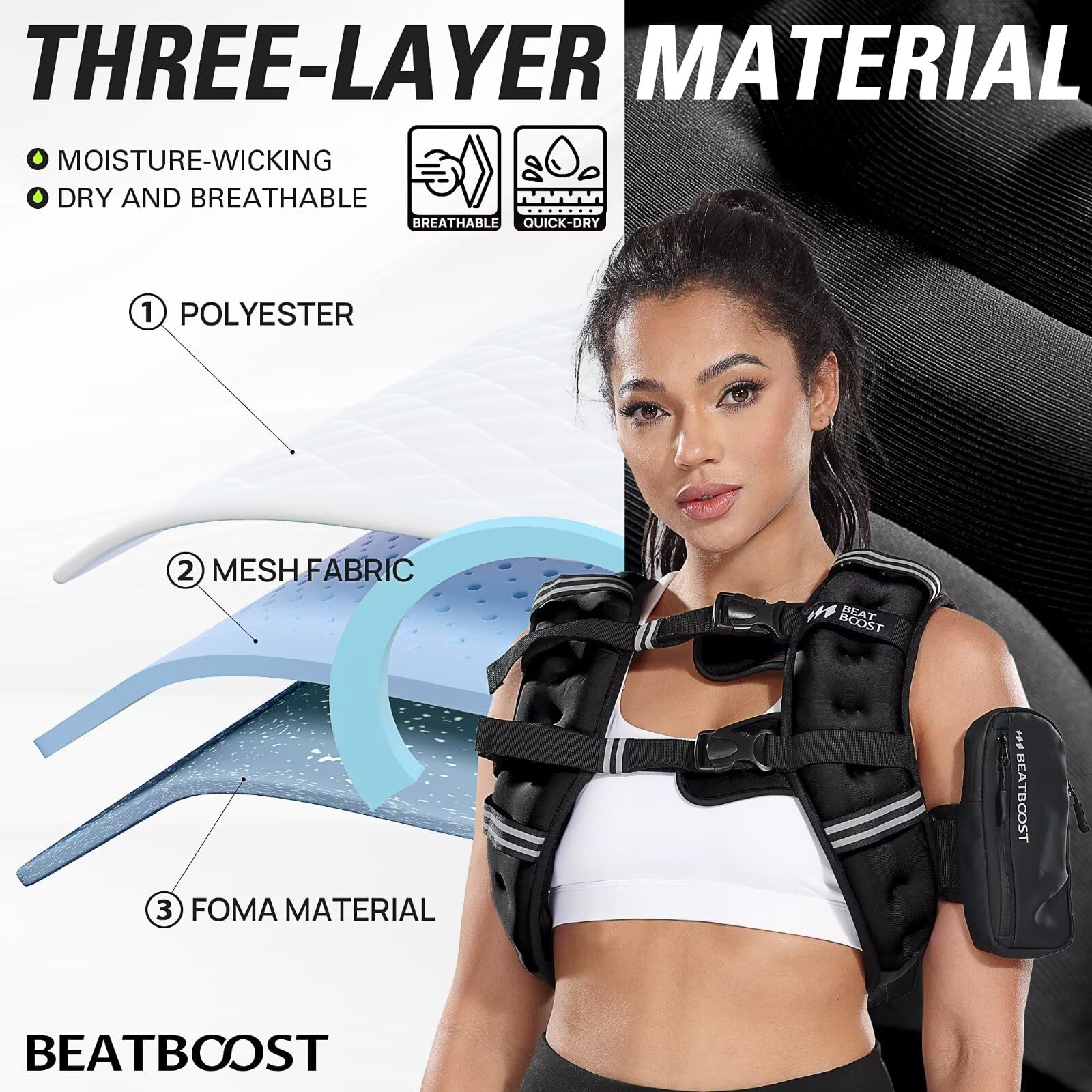 Gilet ponderato per donne e uomini, BeatBoost 4,5 kg, con sabbia di ferro, per camminare, allenamento di forza, corsa, allenamento, nero